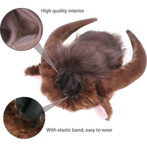 Dog Ox Horn Headgear Pet Headdress Wig Hat Fashion Pet Dress Up Ox Horn Hair Accessories Warm Wig Hat Durable Dog Supplies #G