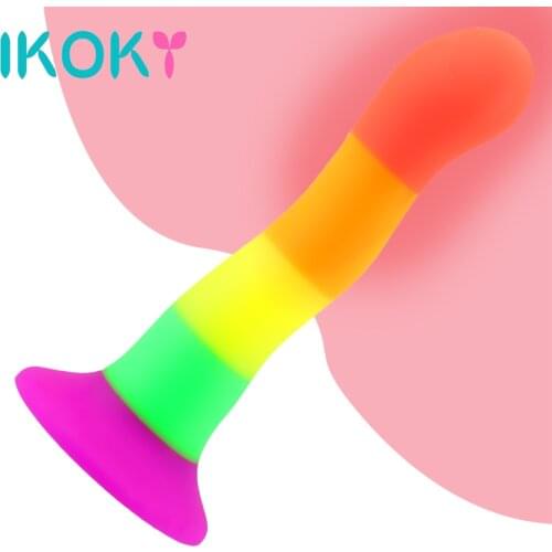 IKOKY Fake Penis Silicone Anal Clitor Stimulator Colorful Dildo Erotic with Suction Cup Anal Dildo Sex Toys For Women