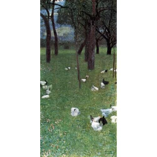 Handmade oil painting reproduction After the Rain aka Garden with Chickens in St. Agatha by Gustav Klimt