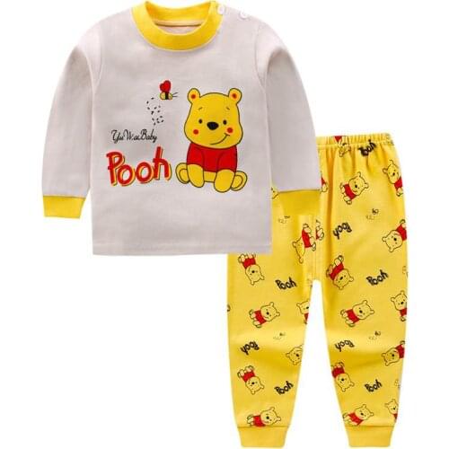 Disney Baby Cotton Underwear Set Cartoon Winnie The Pooh Childrens Autumn Long-sleeved Two-piece Suit for Boys and Girls