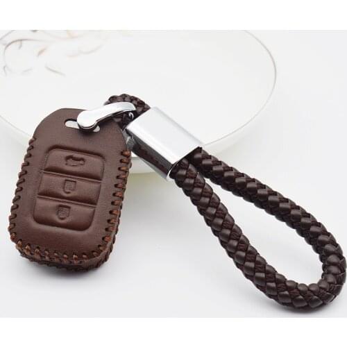 Leather Car Key Cover with PU Leather Braid Woven Rope Key Holder For Honda Vezel City Civic Jazz BRV HRV Pilot CRV Accord