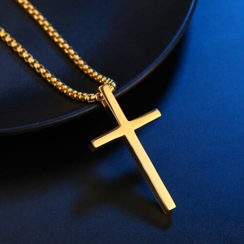 Cross Pendant Christian Mens Necklace Stainless Steel 24Inch Chain Link Crucifix Necklaces Fashion Male Jewelry Gift