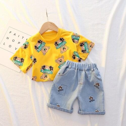 Summer Baby Boys Girls Clothes Fashion Kids Cartoon Bear Fashion Print T-Shirt + Casual Shorts Children Costume Toddler Outfit