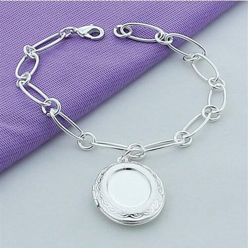 Fashion 925 Sterling Silver Oval Photo Frame Bracelet For Woman Charm Wedding Engagement Party Jewelry Gift
