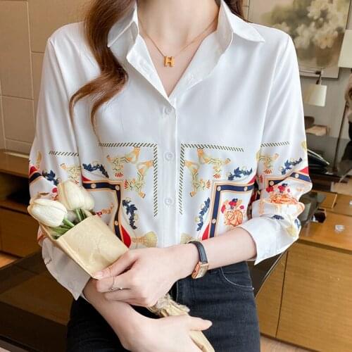 Fashion France style print ladies shirts Womens Blouses 2021 Spring Autumn Long Sleeve Shirts Tops Blusas Mujer