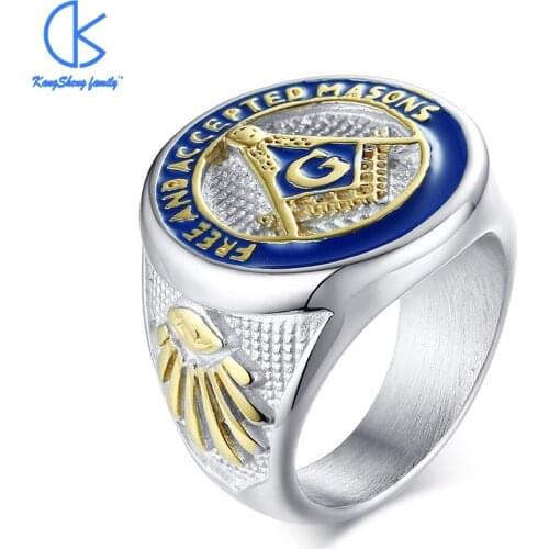 New Vintage Alloy Symbol G Masonic Totem Ring for Men Freemason Men Rings Gold Letter AG Men Hand Jewelry