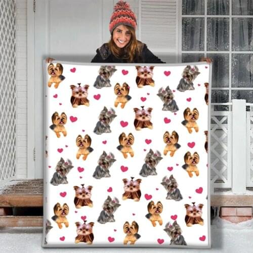 Lovely Yorkshire Terrier Dog Cartoon Soft Throw Premium Sherpa Fleece Blanket