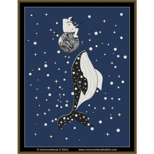 Hot Space Astronaut and Whale Glow in the Dark New Zealand Cross Stitch Kit with 100% Cotton Floss &Free Shipping for Wall Decor