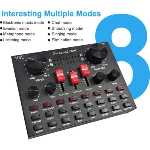 V8S Live Sound Card Microphone Set 8 Modes Audio Recording Live Streaming Equipments