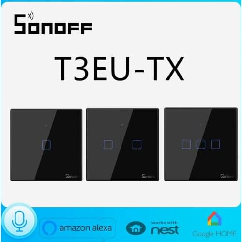 SONOFF T3 EU TX SERIES Smart Wifi Touch Wall Light Black Switch With Border 433 RF/Voice/APP Control Works With Alexa Smart Home