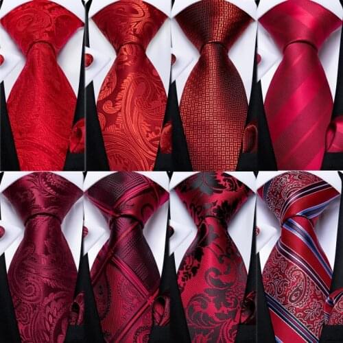 New Design Wedding Men Tie Red Solid Striped Paisley Neckties For Men Business Dropshipping DiBanGu Hanky Cufflinks Tie Set
