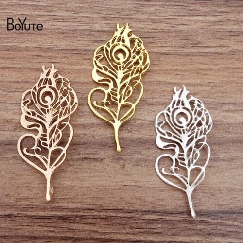 BoYuTe (20 Pieces/Lot) 62*27MM Metal Alloy Peacock Feather DIY Hair Jewelry Accessories Hand Made Materials