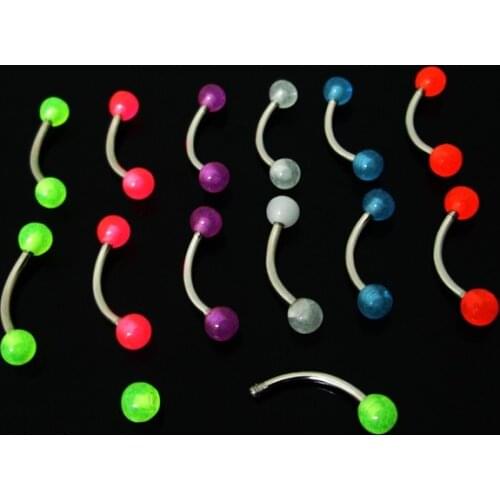 Hot wholesale piercing body jewelry 16G 100pcs 1.0*8*3/3mm glow in the dark curved barbell UV acrylic eyebrow ring free shipping