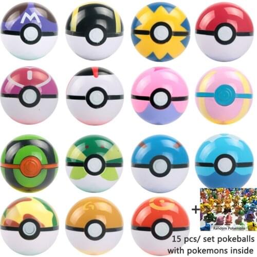 Pokemoned Pikachu Figurine Pokeballs Toys Action 15 Pcs/set Pokeballs With Pocket Monsters Inside 7cm Elf Ball Toys For Children