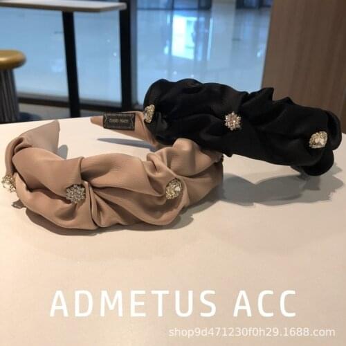 Retro rhinestone lace fabric headband Korean version of creative pure color light luxury headband Wild temperament headband