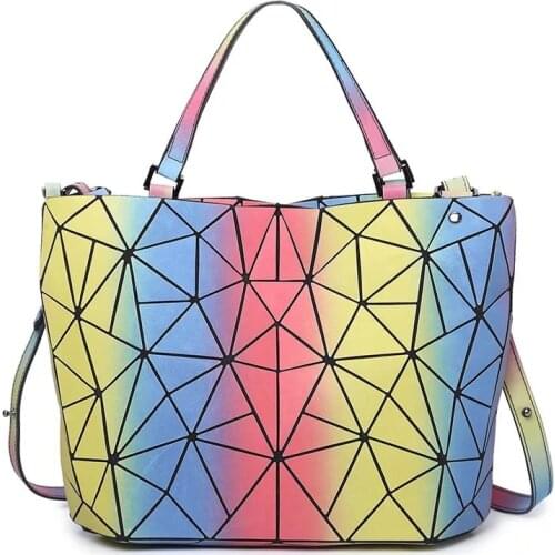 Rainbow Laser Purses and Handbags Women Shoulder Bag Bucket Geometry Casual Tote Large Capacity Ladies Hand Bags Hologram Bolsa