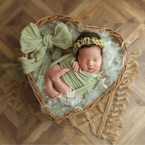 Roadfisher Vintage Rattan Weave Newborn Photography Props Baby Kids Backdrop Heart Shape Box Basket Case For Studio Photo Shoot