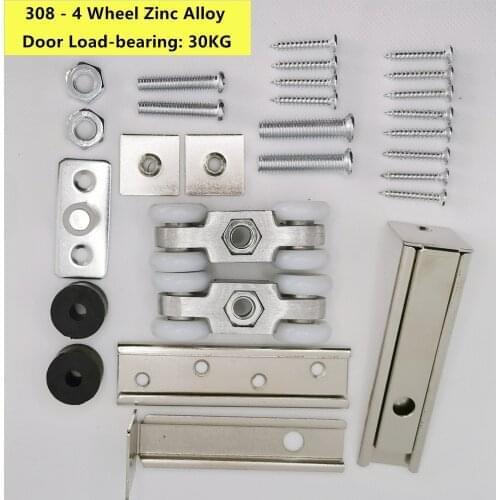 RONGYAO Sliding Door Roller Hardware Slide Doors Pulley 4 Wheels Wood Door Hanging Wheels Rail Track Pulley 2pcs/set Zinc Alloy