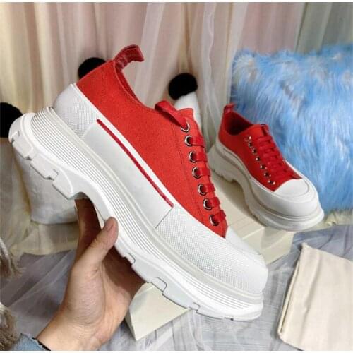 Luxury Designer Shoes Women Lace Up Thick Bottom Canvas Shoes High Platform Sneakers High Top Ladies Casual Shoes