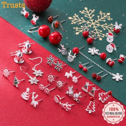 Trusta 2019 100% 925 Real Sterling Silver Fashion Womens Jewelry Sweet Christmas Stud Earring Gift For Girls Teens Lady DA01
