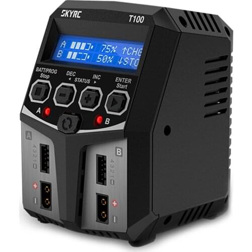 SKYRC T100 Dual Balance 5A 100W AC100-240V XT60 Plug Dual Channel Charger for 2-4S LiPo Li-ion LiFe LiHV 6-8S NiCd NiMH PB