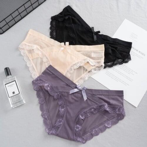 3Pcs Sexy Women Lace Panties Seamless Panty Breathable Briefs For Ladies Low Waist Cotton Crotch Lingerie Transparent Underwear