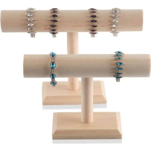 Solid Wood T-Bar Chain Watch Bracelet Jewelry Organizer Hard Display Stand Holder Rack Bangle Necklace Hard Display Stand