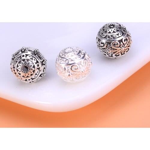 925 sterling silver vintage diy beads loose beads hollow cross round beads beaded material wenwan bead bracelet accessories