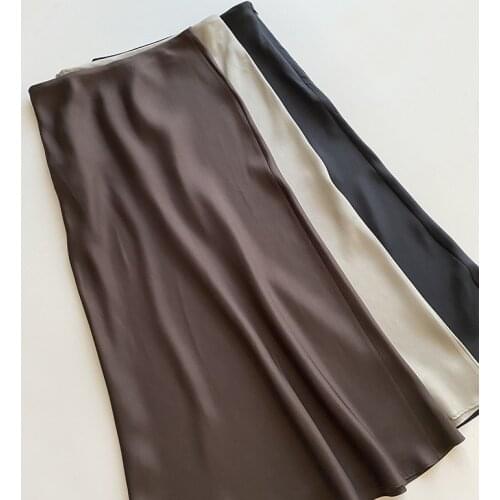 Womens Trumpet Jupe Silk Three Colors High Waist Elegant Female Midi Skirts 2021 Spring Summer