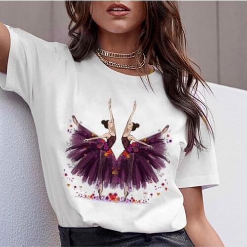 Female T-shirt Ballet Dance Femme Harajuku T-shirt Streetwear Aesthetic Top Korean Fashion Camiseta Mujer