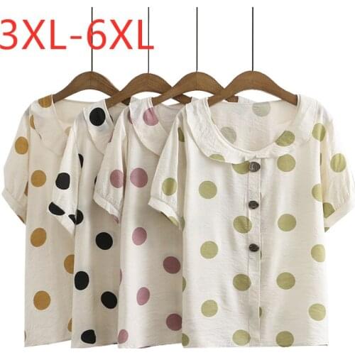 New 2021 Ladies Summer Plus Size Tops For Women Large Blouse Short Sleeve Loose Pullover White Dot Chiffon Shirt 3XL 4XL 5XL 6XL