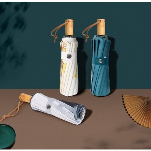 Retro Chinese Umbrella Women Woodne Handle Windproof Simple Rain Parasol Sun Uv Protection Folding Women Umbrellas Beautiful A6A