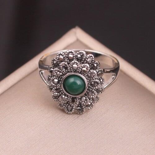 Ajojewel Size 6-9 Black Vintage Ring Rhinestone Sunflower Womens Rings Red Black Green Colors High Quality Finger Jewelry