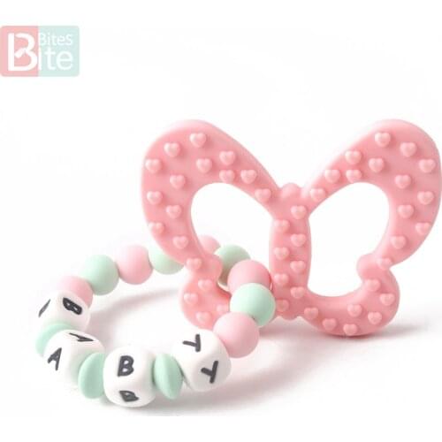 Bite Bites 1PC Silicone Bracelet Butterfly Customize Name Baby Teething Rattle Nursing Gift BPA Free Shower Gift Baby Teether