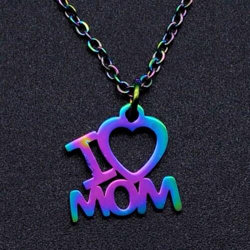 100% Stainless Steel Rainbow colorful LOVE MOM Heart Charm Necklace for Women Fashion Jewelry Necklaces Dainty Steel Necklaces