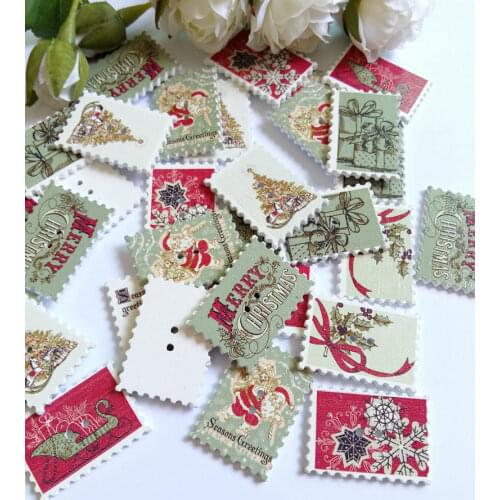 30pcs mixed Square stamp series Cartoon wood buttons for scrapbook craft wedding Child toys other diy accessories