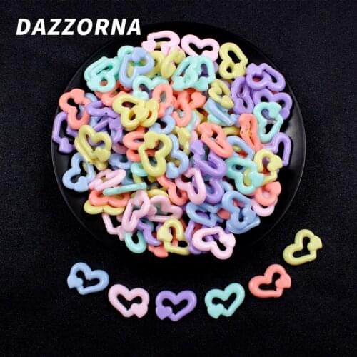 50/100/200Pcs/lot 17mm Acrylic Beads Candy Color Hollow Heart Loose Beads for Diy Jewelry Making Bracelet Necklace Accessories