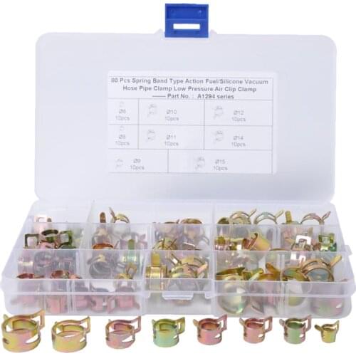 80 Pieces 8 sizes Spring Clips Vacuum Fuel Oil Hose Line Clamp Low Pressure 6-15mm Air Tube Clamp Fastener for air hose tube