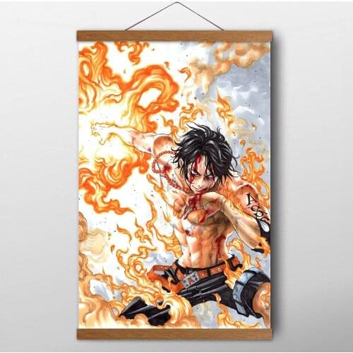 Anime One Piece Portgas D. Ace Posters Canvas Prints Solid Wood Scrolls Painting Wall Art For Living Room Decor