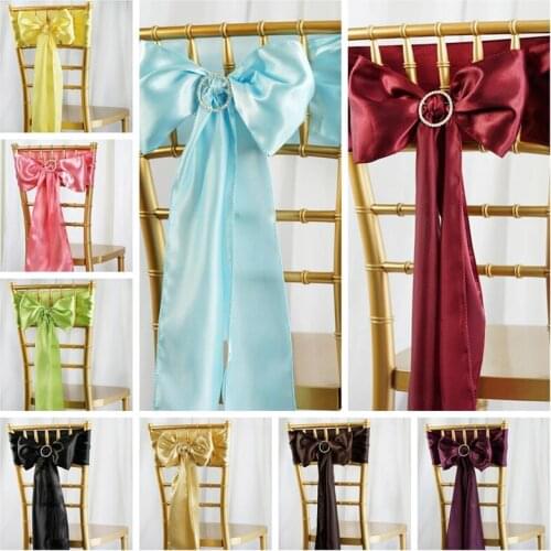 15*275cm Satin Bow Tie Chair Sash Band For Hotel Banquet Wedding Party Decoration Red/Blue/Yellow Multi Color