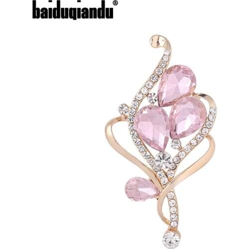 Baiduqiandu Brand New Arrival Elegant Teardrop Crystal Flower Brooch Pins in 4 Assorted Colors