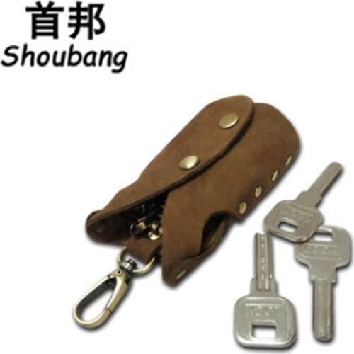 BiPtyDam Brand Genuine Leather Men Keys Wallets Crazy Horse Leather Women Housekeeper Holder Keychain Male Hasp Key Purse Pouch