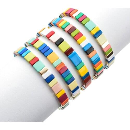 ZMZY Friends Multicolor Candy Bracelet Stripe Rainbow Color Beads Bracelet Boho Stretch Ladies Bracelets for Women Jewelry