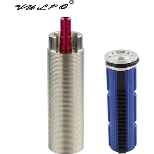 VULPO 15 Teeth Piston Stainless Steel CNC Milled One-Piece Solid Cylinder Built-in Cylinder Head Piston Head Nozzle For Airsoft