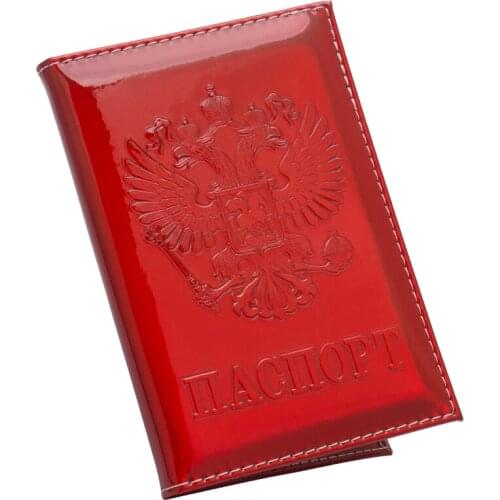 Russian Mirror convenient red PU Leather fashion passport holder women passport case multifunctional travel clip with travling