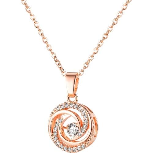 Cyue Fashion 316L Stainless Steel Necklace Chain Rose Swirl Shape Pendant Charm With Pave AAA CZ For Girl Women Jewelry