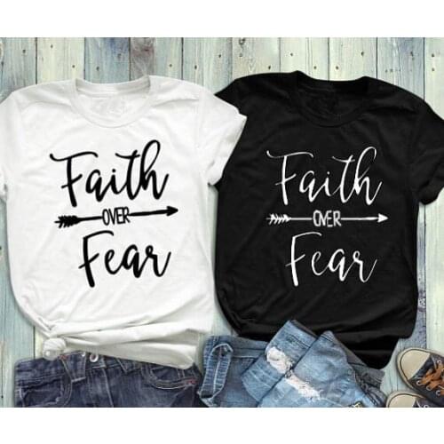 Faith over fear t-shirt Women Plus Size T-Shirt 5 Colors Summer O Neck Tee Tshirt T Shirt Girl Funny Letter Printed Top-J081