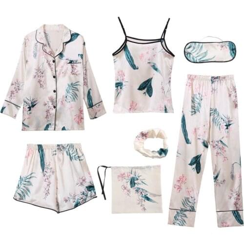 IZICFLY Spring Summer Fall New Floral pijama femme Sexy night suits for women Sling sleep tops Pyjamas home Nightwear -7 Pieces