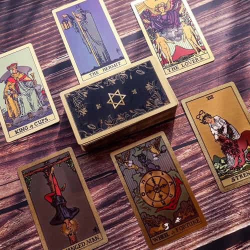 Tarot Deck 78 Cards Divination Collection Golden Rose Future Fate Indicator Forecasting Cards Gift Table Board Game Leather Box
