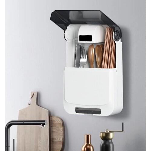 Chopsticks Cage Kitchen Chopsticks Spoon Fork Organizer Holder with Lid Wall Mounted Draining Storage Rack